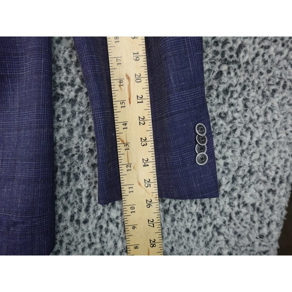 Peter Millar Blazer Mens 46R Navy Blue Good Glen Plaid Patch Pocket Sport Coat